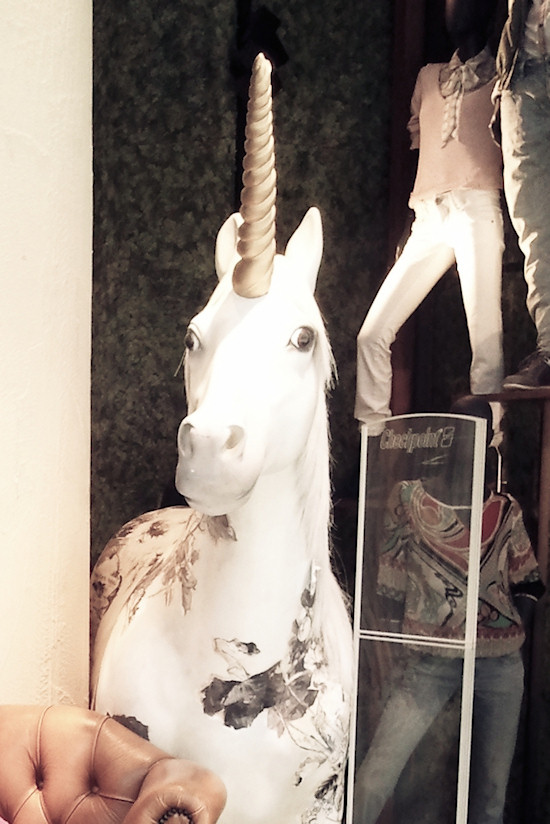 A unicorn at the entrance of the s.Oliver fashion store in Vienna Mariahilfer Straße.