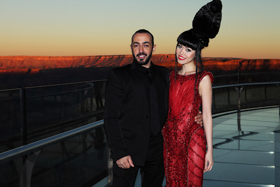 Model Jessica Minh Anh and celebrity designer Ziad Nakad on the Grand Canyon Skywalk