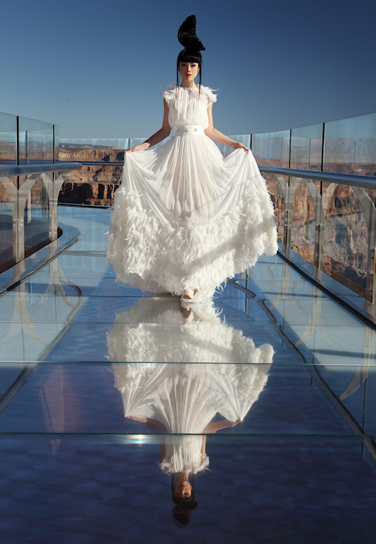 Model Jessica Minh Anh in Joana Montez & Patricia de Melo Fashion on the Grand Canyon Skywalk