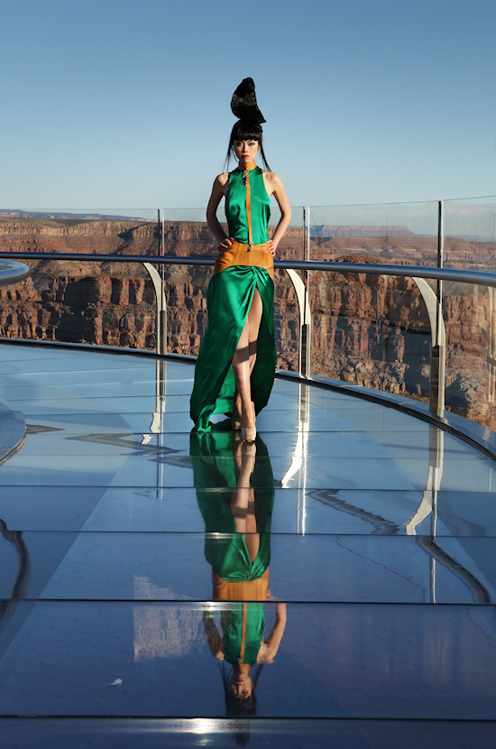 Model Jessica Minh Anh in Nina Athanasiou Fashion on the Grand Canyon Skywalk