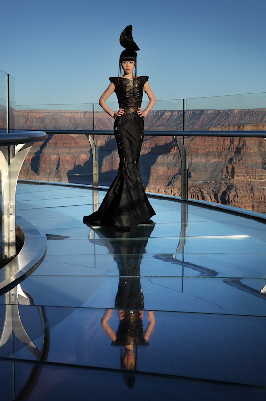 Model Jessica Minh Anh in Ziad Nakad Fashion on the Grand Canyon Skywalk