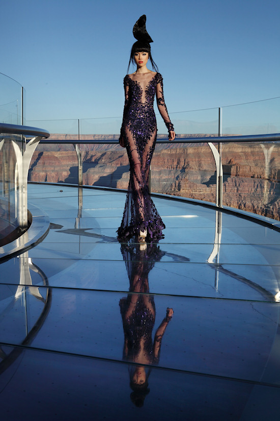 Model Jessica Minh Anh in Ziad Nakad Fashion on the Grand Canyon Skywalk