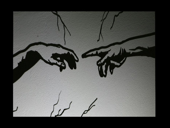 Shadow Art by Teodosio Sectio Aurea of Michelangelo's fresco "Creation of Adam"