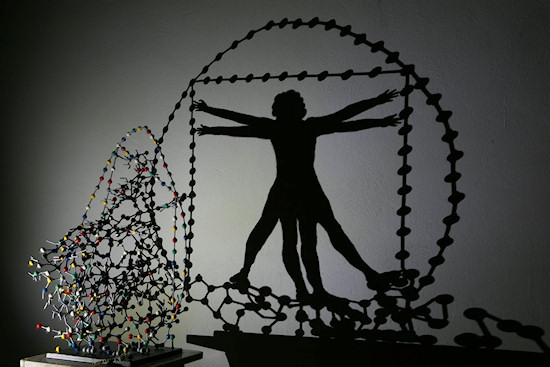 Shadow Art by Teodosio Sectio Aurea of Leonardo da Vinci's famous sketch "The Vitruvian Man"