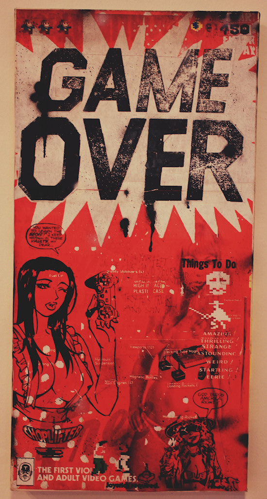 "Game Over" artwork by Thomas Schostok. Joystick required ;P @ We Love 8-Bit exhibition Vienna