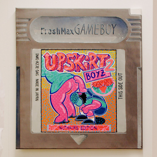 Nintendo Game Boy cartridge "Upskirt Boyz 2" by Freshmax @ We Love 8-Bit exhibition Vienna