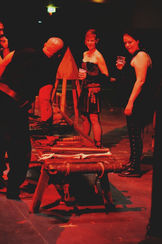 Judas cradle in the background. Medieval Torture Show. Die Henker @ Mittelalterspektakel 2014 St. Pölten