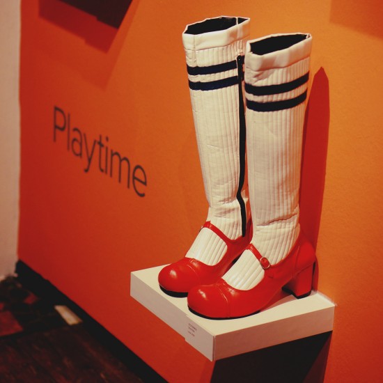 Playtime Stockings red shoes by Shani Bar @ SHOEting Stars shoe exhibition Kunst Haus Wien