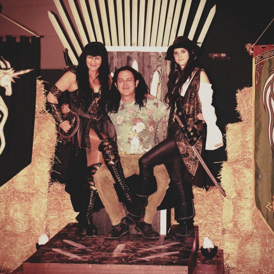 Castus from Corvus Corax with Xena and Angelica on the throne @ Mittelalterspektakel 2014 VAZ St. Pölten