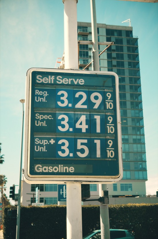 Gasoline prices as of February 24th 2015 at a gas station in Los Angeles, California.