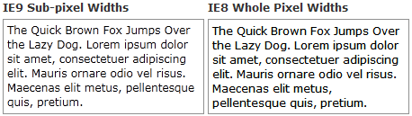 IE9 Sub-pixel Widths vs. IE8 Whole Pixel Widths